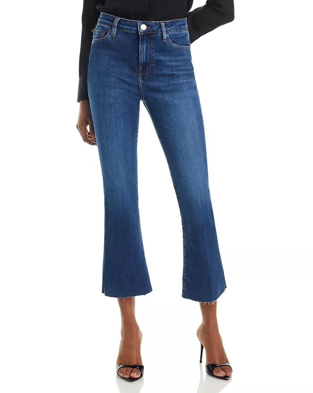 FRAME Women Lupine Blue Dark Wash Le Crop Mid Rise Cropped Bootcut Jeans Size 28